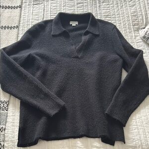 J.Crew Extra Soft Collared V-Neck Black Sweater, Size Small